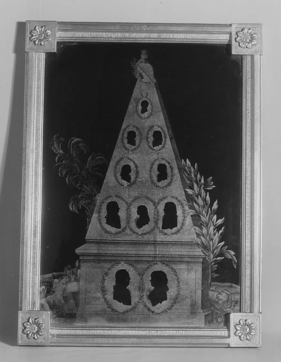 Silhouettes of husband and wife, with eight children, said to represent the Von Baer family — Unknown