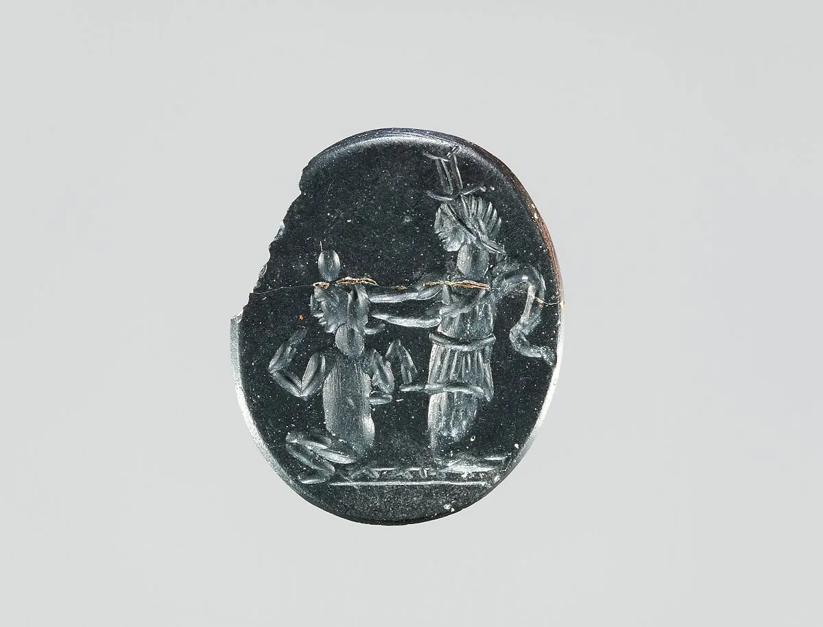 Hematite intaglio: Isis and Harpocrates — Unknown
