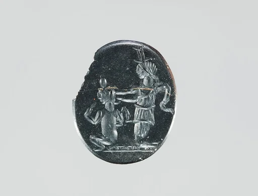 Hematite intaglio: Isis and Harpocrates
