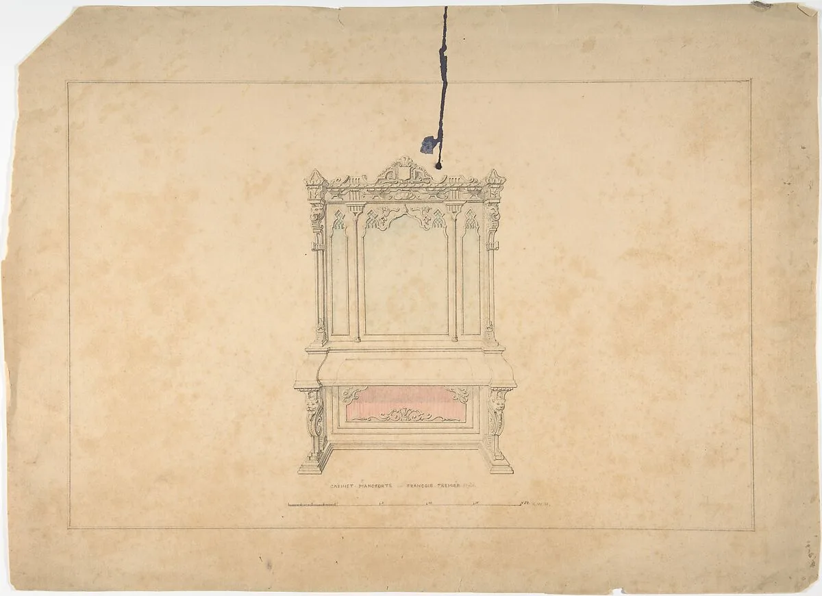 Design for Cabinet Pianoforte, François Premier Style — Robert William Hume