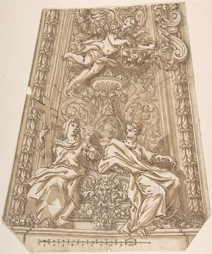 Design for a Dome Compartment with Figures of Faith and Hope