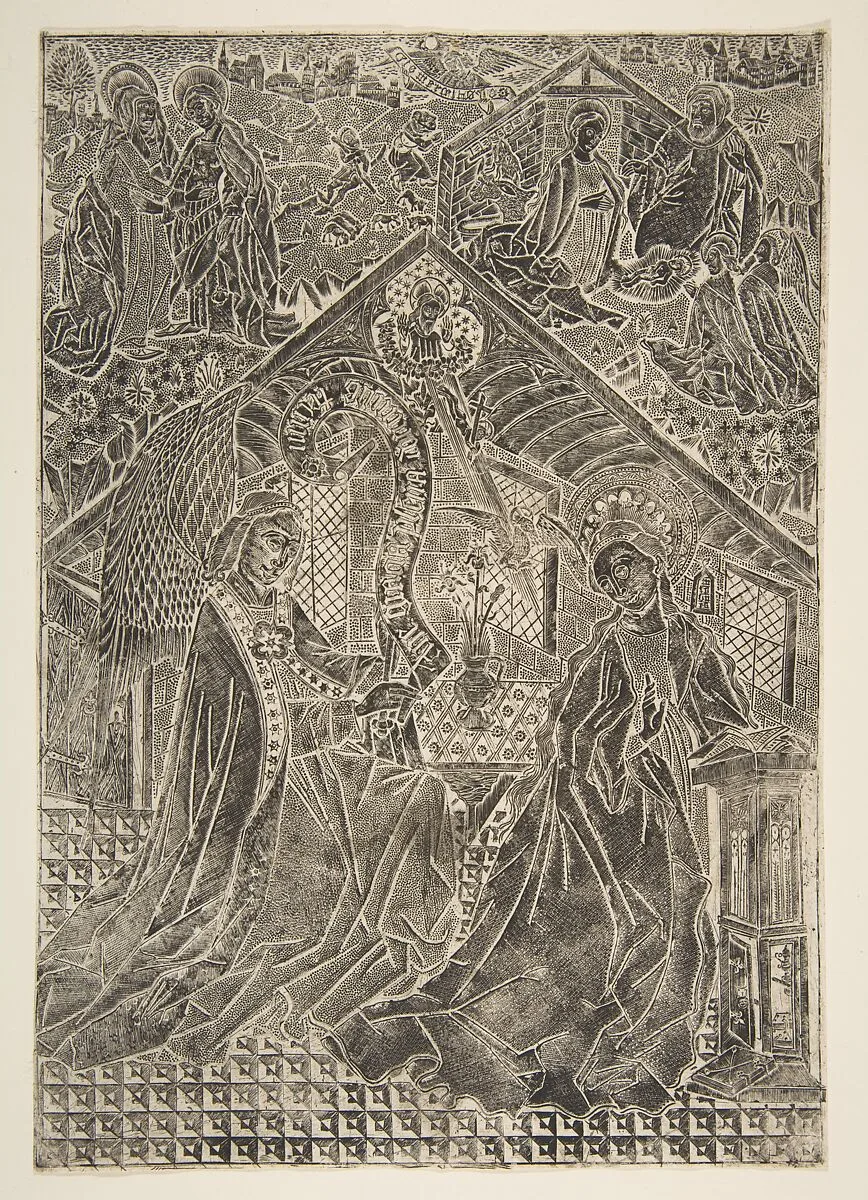 The Annunciation, Visitation, and Nativity (Schr. 2865) — Anonymous, German, 15th century