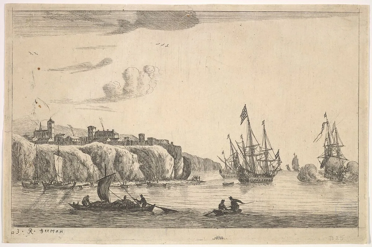 Seaport with Village on a Cliff — Reinier Nooms, called Zeeman