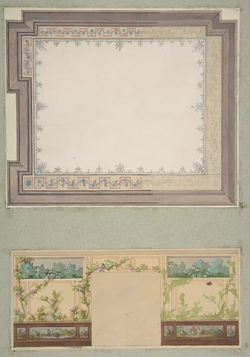 Designs for the ceiling and wall of a room decorated with waterbirds and flowering vines
