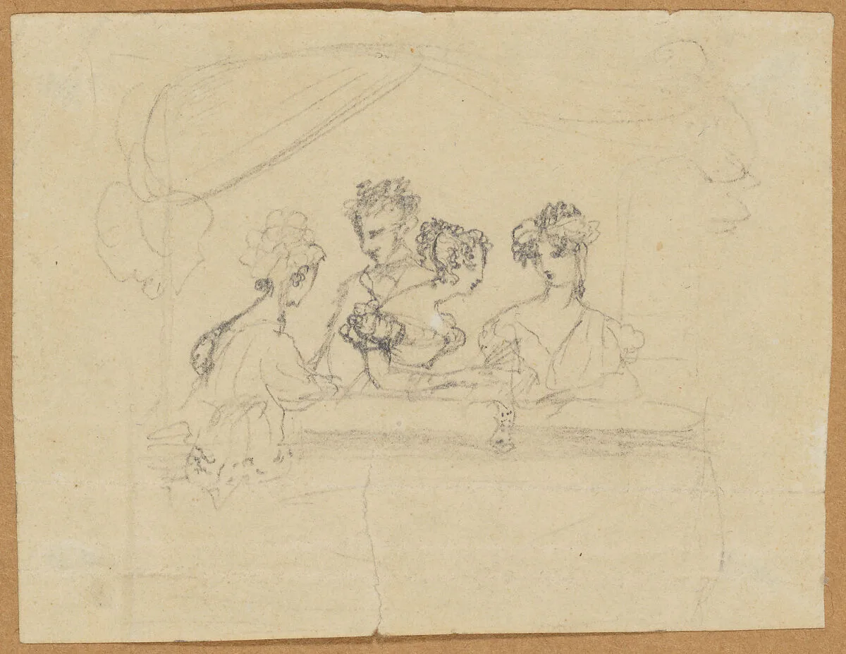 Three Ladies and a Gentleman in a Theater Box — Anonymous, British, 19th century