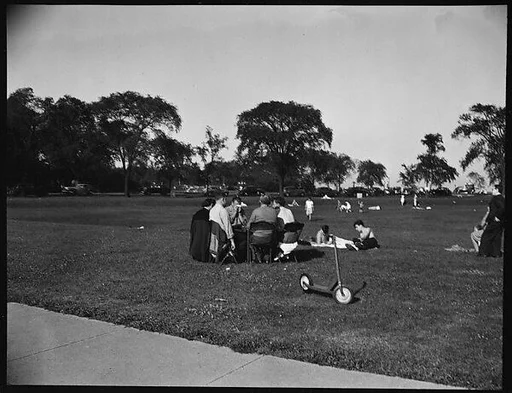 [People Seated in Chairs in Park, Chicago, Illinois]
