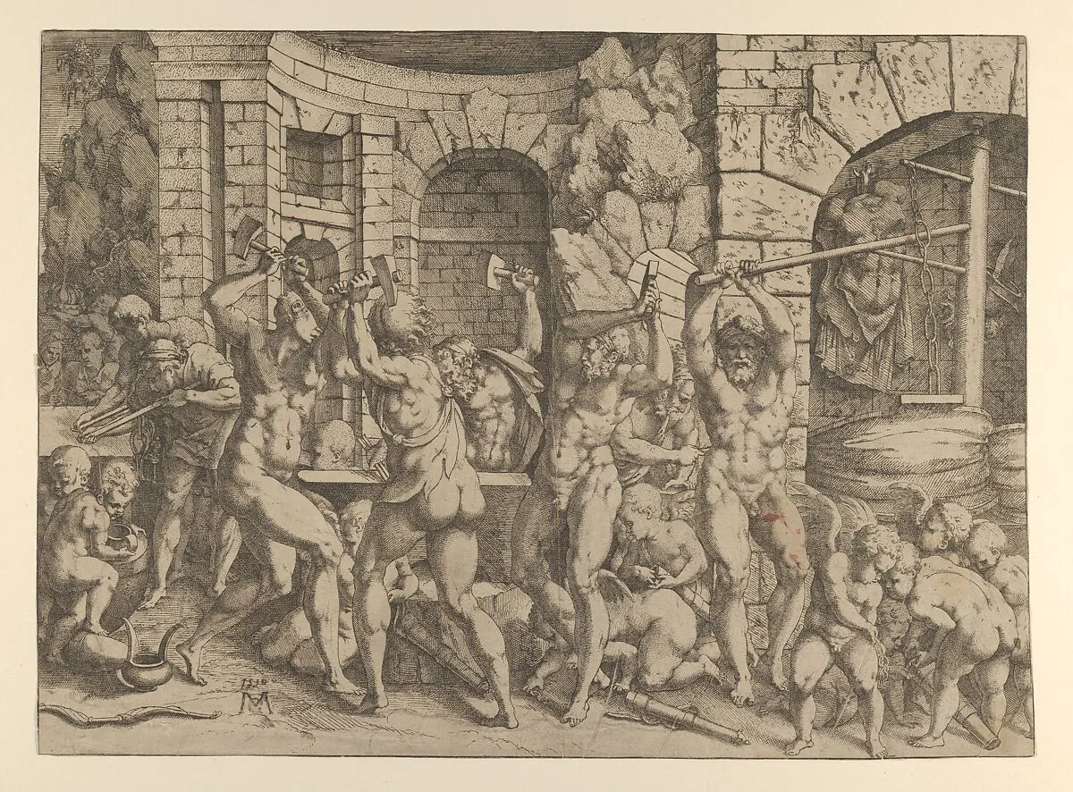 Vulcan's Forge — Master of the Story of Cadmus|Francesco Primaticcio|Anonymous, French, School of Fontainebleau, 16th century
