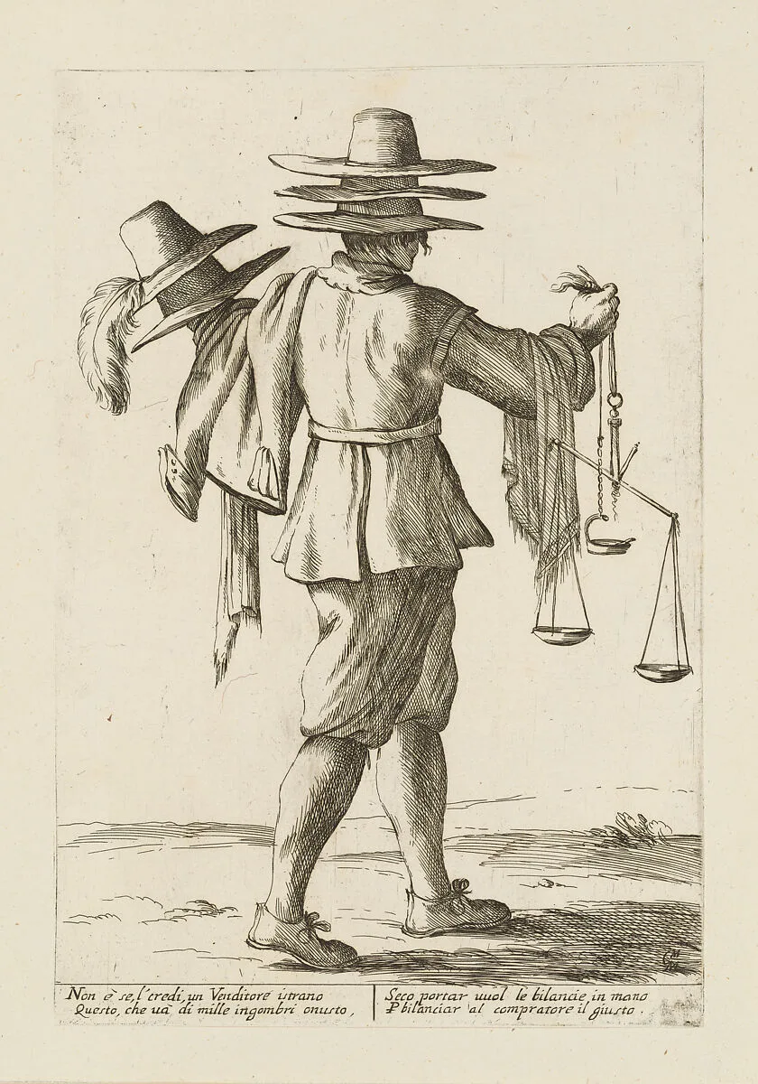 Hat Vendor, from Di Bologna l'Arti per via D'An.ibal' Ca.rac, plate 33 — Giuseppe Maria Mitelli|Annibale Carracci