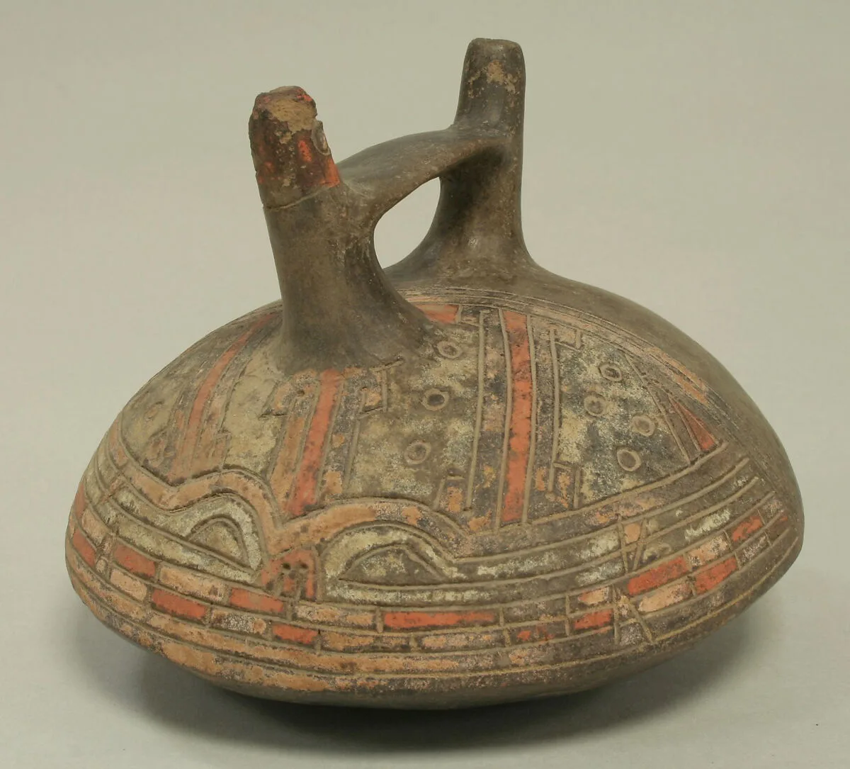 Double Spout and Bridge Bottle with Feline Face — Unknown