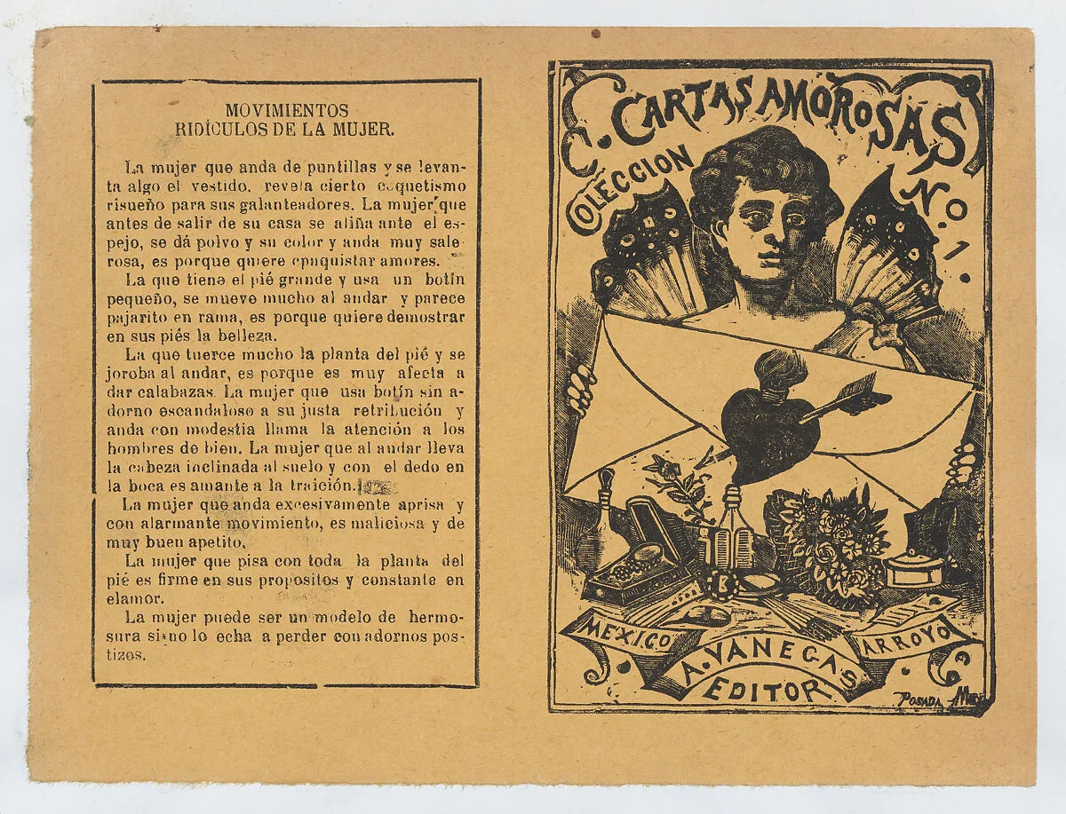 Front and back covers printed on the same sheet for a collection of love letters (number 1) — José Guadalupe Posada|Antonio Vanegas Arroyo