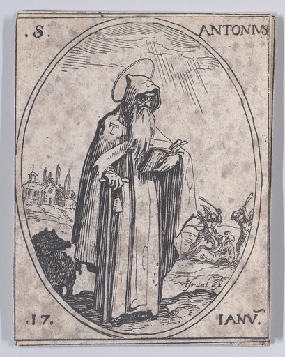 S. Antoine (St. Anthony), January 17th, from "Les Images De Tous Les Saincts et Saintes de L'Année" (Images of All of the Saints and Feast Days of the Year)