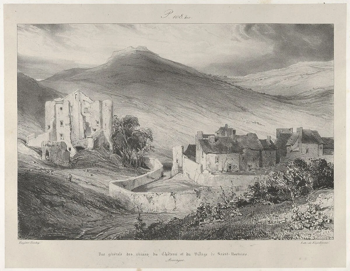 General View of Castle Ruins and of The Village of Saint-Necataire — Eugène Isabey|Godefroy Engelmann