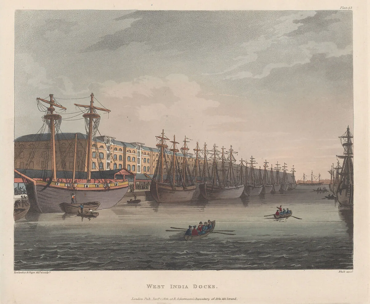West India Docks — John Bluck|Thomas Rowlandson|Auguste Charles Pugin|Rudolph Ackermann, London