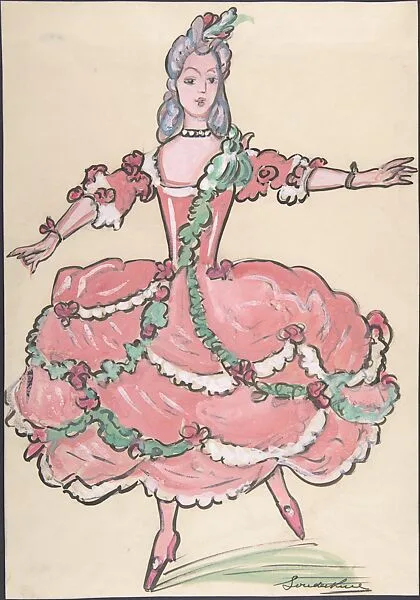Woman in an elegant pink and green gown — Sergey Sudeykin