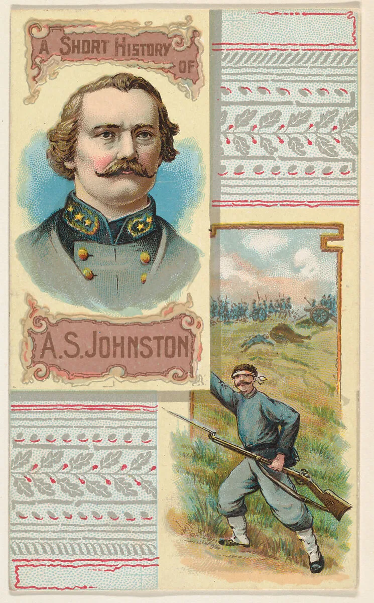 A Short History of General A. S. Johnston, from the Histories of Generals series (N114) issued by W. Duke, Sons & Co. to promote Honest Long Cut Smoking and Chewing Tobacco — W. Duke, Sons & Co.|Knapp & Company