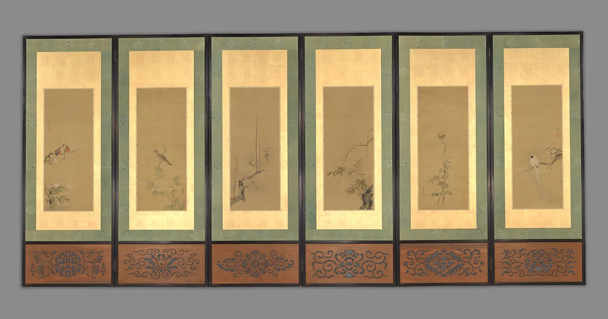 狩野探幽・狩野尚信・清原雪信 花鳥図屏風|Birds and Flowers — Kano Tan'yū|Kiyohara Yukinobu|Kano Naonobu
