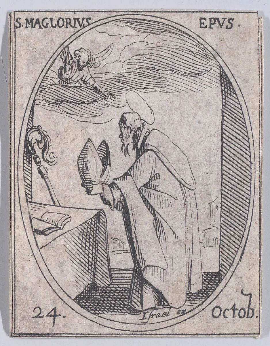 S. Magloire, évêque (St. Maglorius, Bishop), October 24th, from "Les Images De Tous Les Saincts et Saintes de L'Année" (Images of All of the Saints and Religious Events of the Year) — Jacques Callot|Israël Henriet