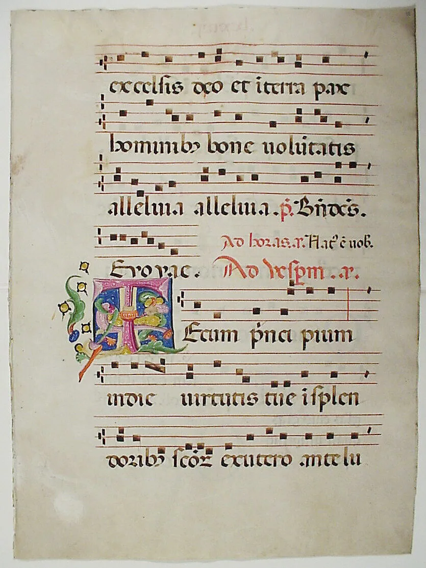 Manuscript Leaf with Initial T, from an Antiphonary — Unknown