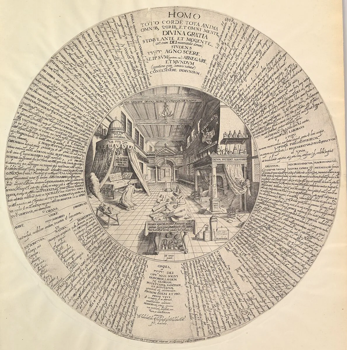 The Alchemist's Laboratory from Heinrich Khunrath, Amphiteatrum sapientiae aeternae — Hans Vredeman de Vries|Heinrich Khunrath|Peter van der Doort