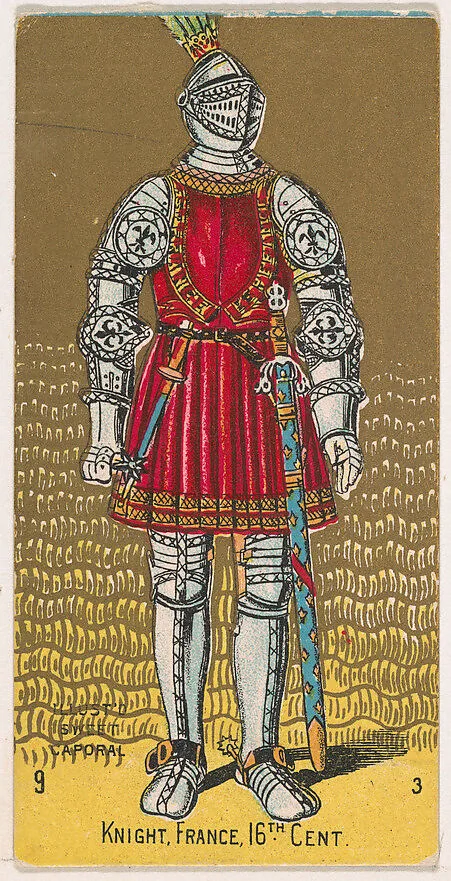 Knight, France, 16th Century, from the Military Series (N224) issued by Kinney Tobacco Company to promote Sweet Caporal Cigarettes — Kinney Brothers Tobacco Company