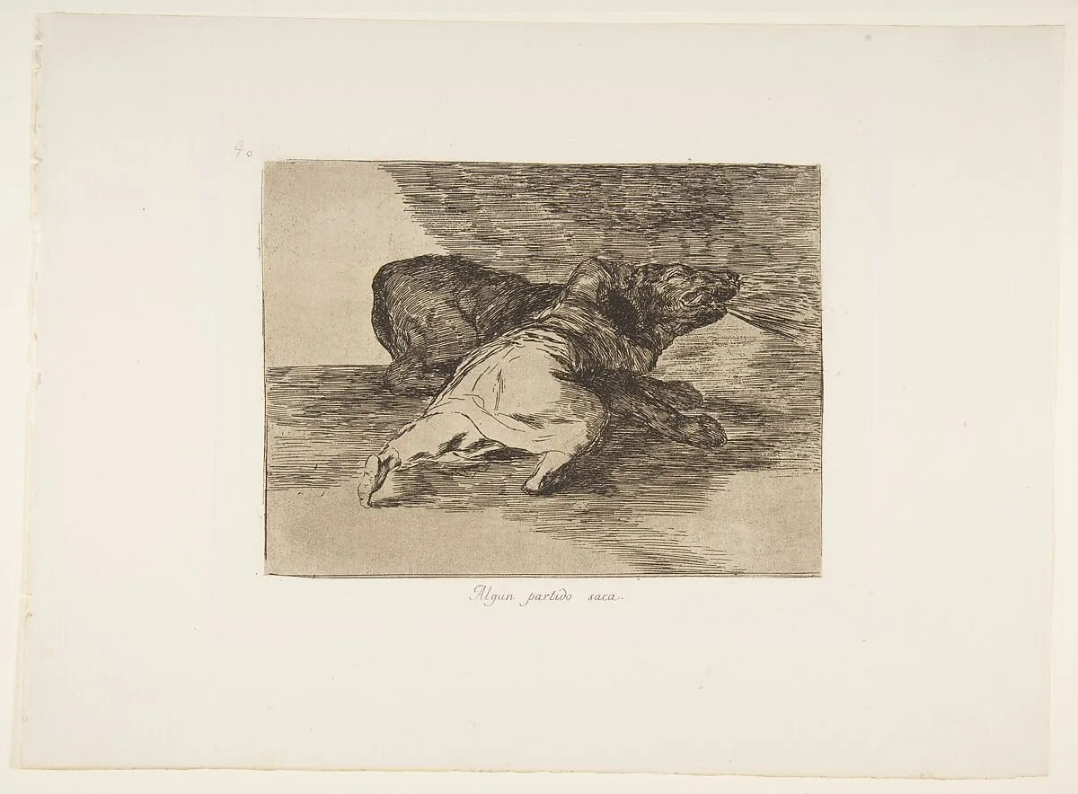 Plate 40 from "The Disasters of War" (Los Desastres de La Guerra): 'He gets something out of it' (Algun partido saca) — Goya (Francisco de Goya y Lucientes)