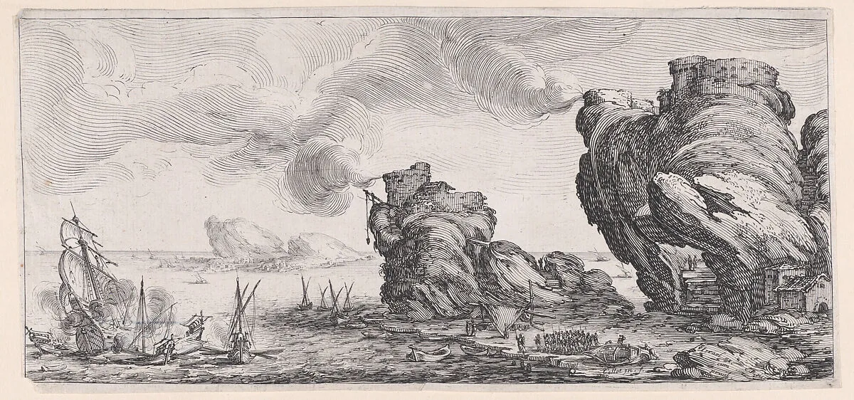 Le Combat Naval (The Naval Battle), from Paysages Gravés pour Jean de Médicis appelées aussi Paysages Dessinés a Florence, Vues de Florence, Paysages d'Italie, et Paysages Définitifs (Landscapes Engraved for Giovanni de'Medici, Landscapes Designed in Florence, Views of Florence, Landscapes of Italy, and Definitive Landscapes) — Israël Henriet|Jacques Callot|Don Giovanni de' Medici
