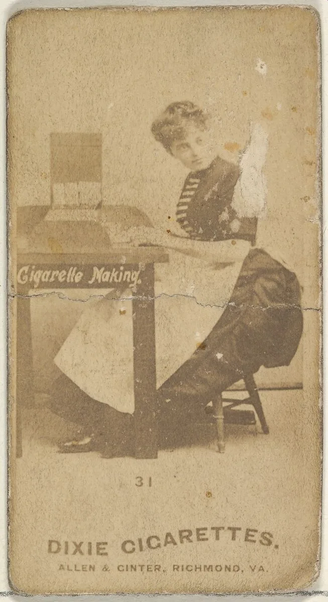 Card 31, from the series, Cigarette Making Girls (N46) for Virginia Brights Cigarettes — Allen & Ginter