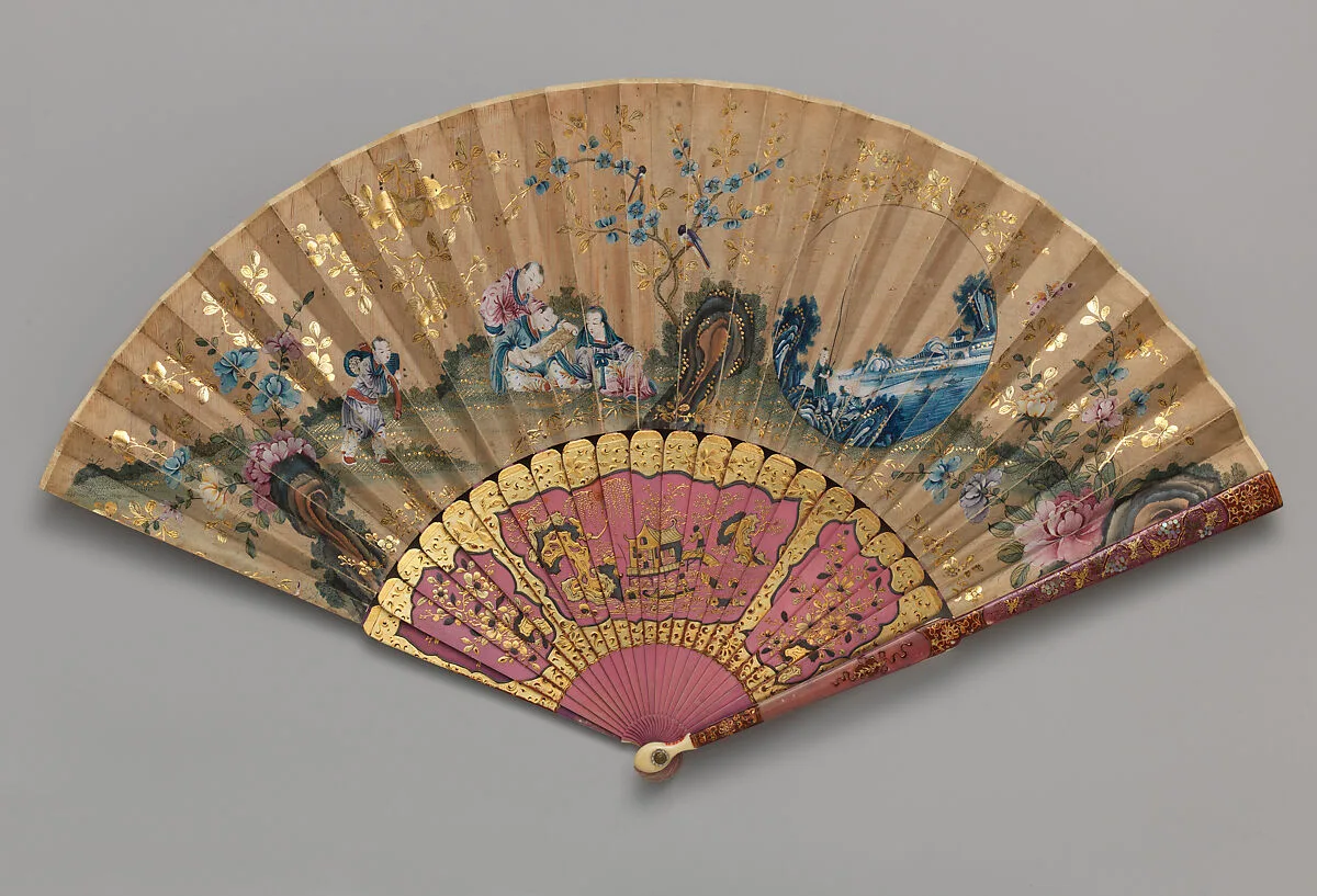 Folding Fan with Scene of Figures in a Landscape — Unknown