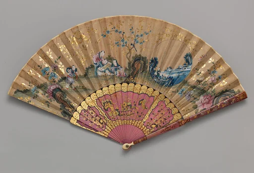 Folding Fan with Scene of Figures in a Landscape