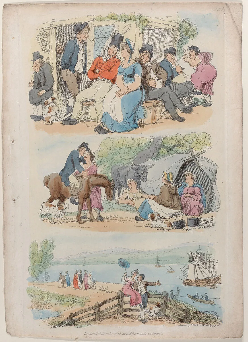Plate 4: Recruiting, from "World in Miniature" — Thomas Rowlandson|Rudolph Ackermann, London