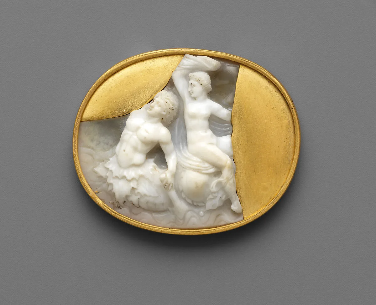 Sardonyx cameo with a nereid riding on Triton's back — Unknown