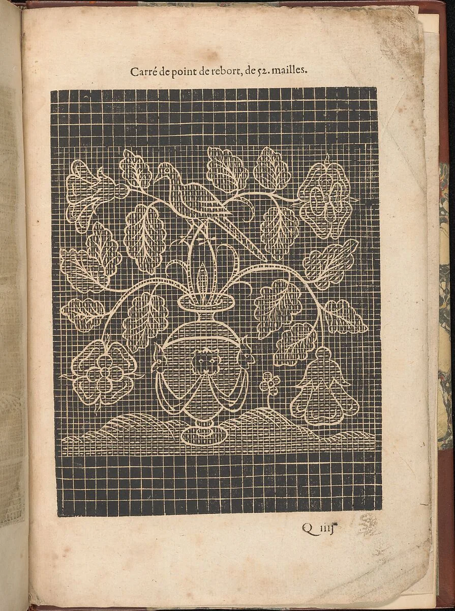 Les Secondes Oeuvres, et Subtiles Inventions De Lingerie du Seigneur Federic de Vinciolo Venitien, page 64 (recto) — Federico de Vinciolo|Jean Le Clerc|Catherine de Bourbon