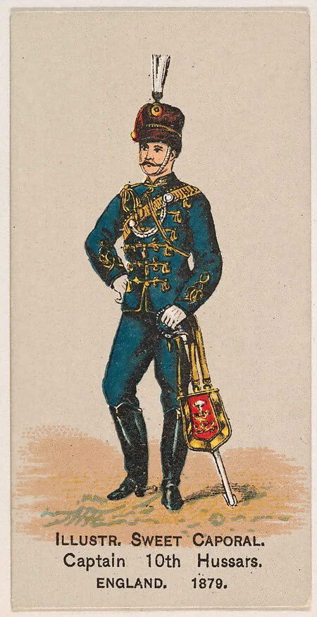 Captain, 10th Hussars, England, 1879, from the Military Series (N224) issued by Kinney Tobacco Company to promote Sweet Caporal Cigarettes — Kinney Brothers Tobacco Company