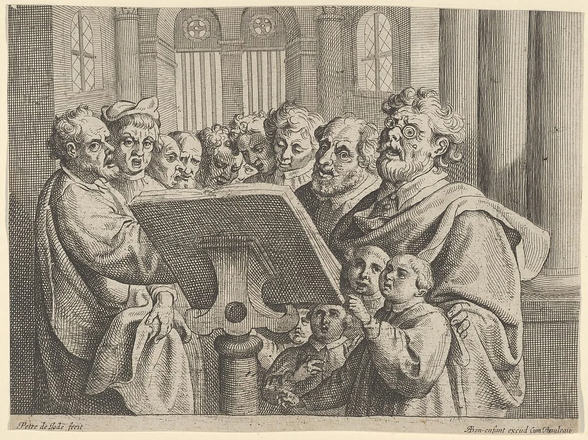 Ten Men and Four Boys Singing in a Church — Pieter de Jode II