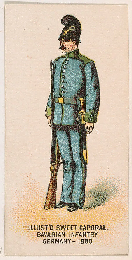Bavarian Infantry, Germany, 1880, from the Military Series (N224) issued by Kinney Tobacco Company to promote Sweet Caporal Cigarettes — Kinney Brothers Tobacco Company