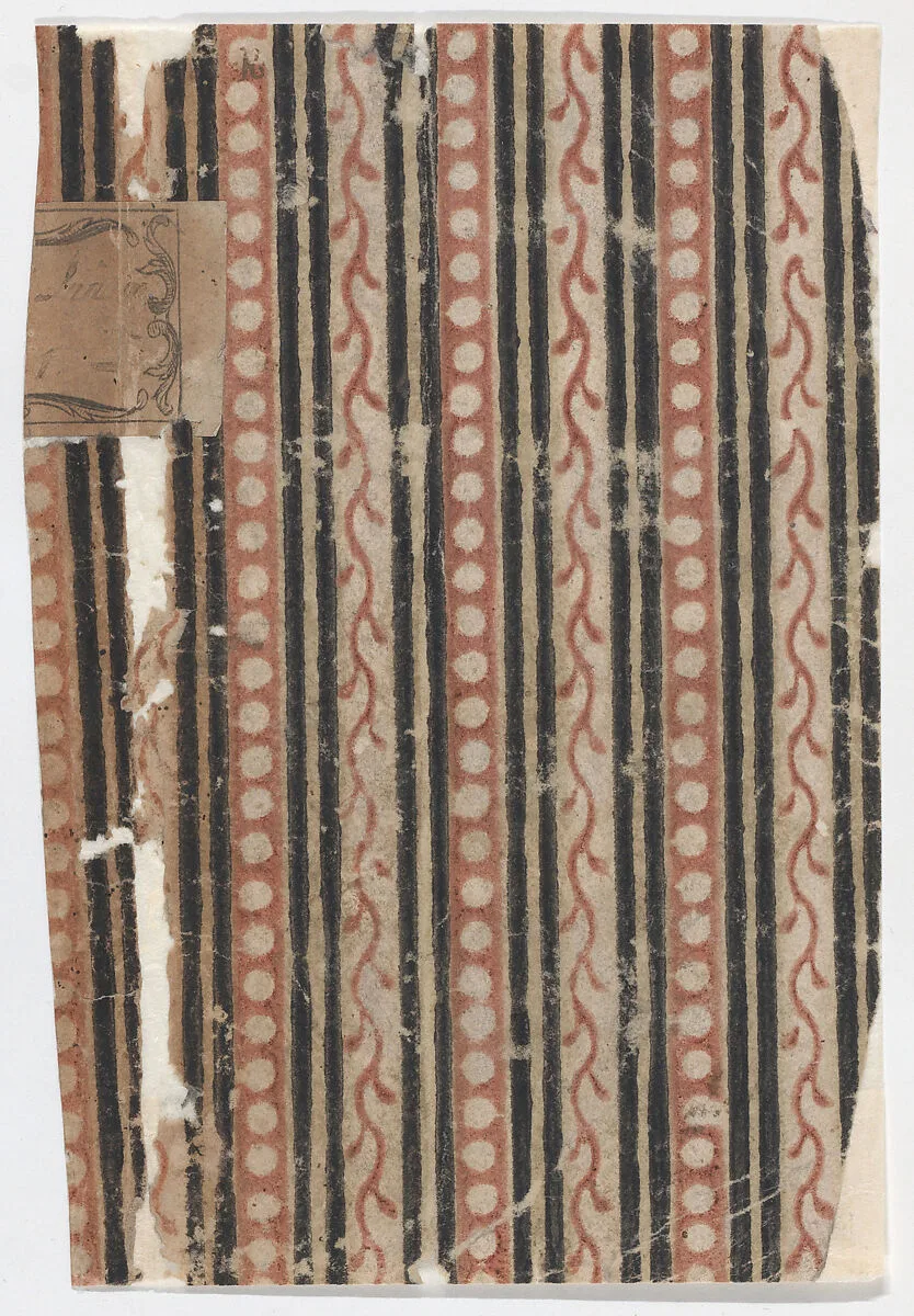 Right side of a book cover with pattern of stripes, vines, and dots — Anonymous