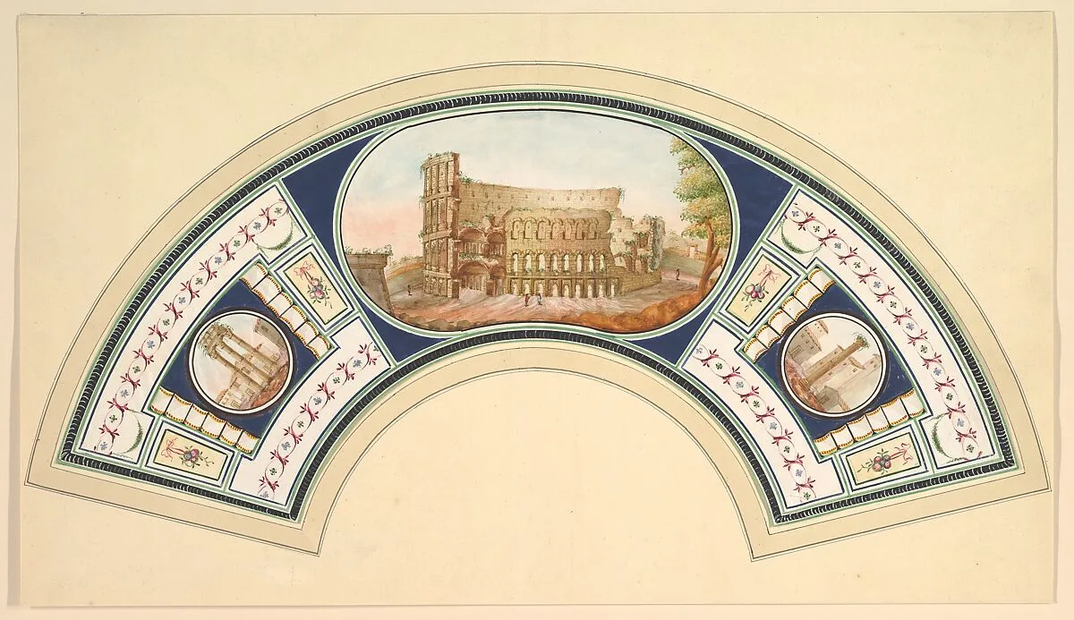 Fan Design with the Coloseum and the Temple of Vesta — Anonymous, Italian, Bolognese 18th century artist