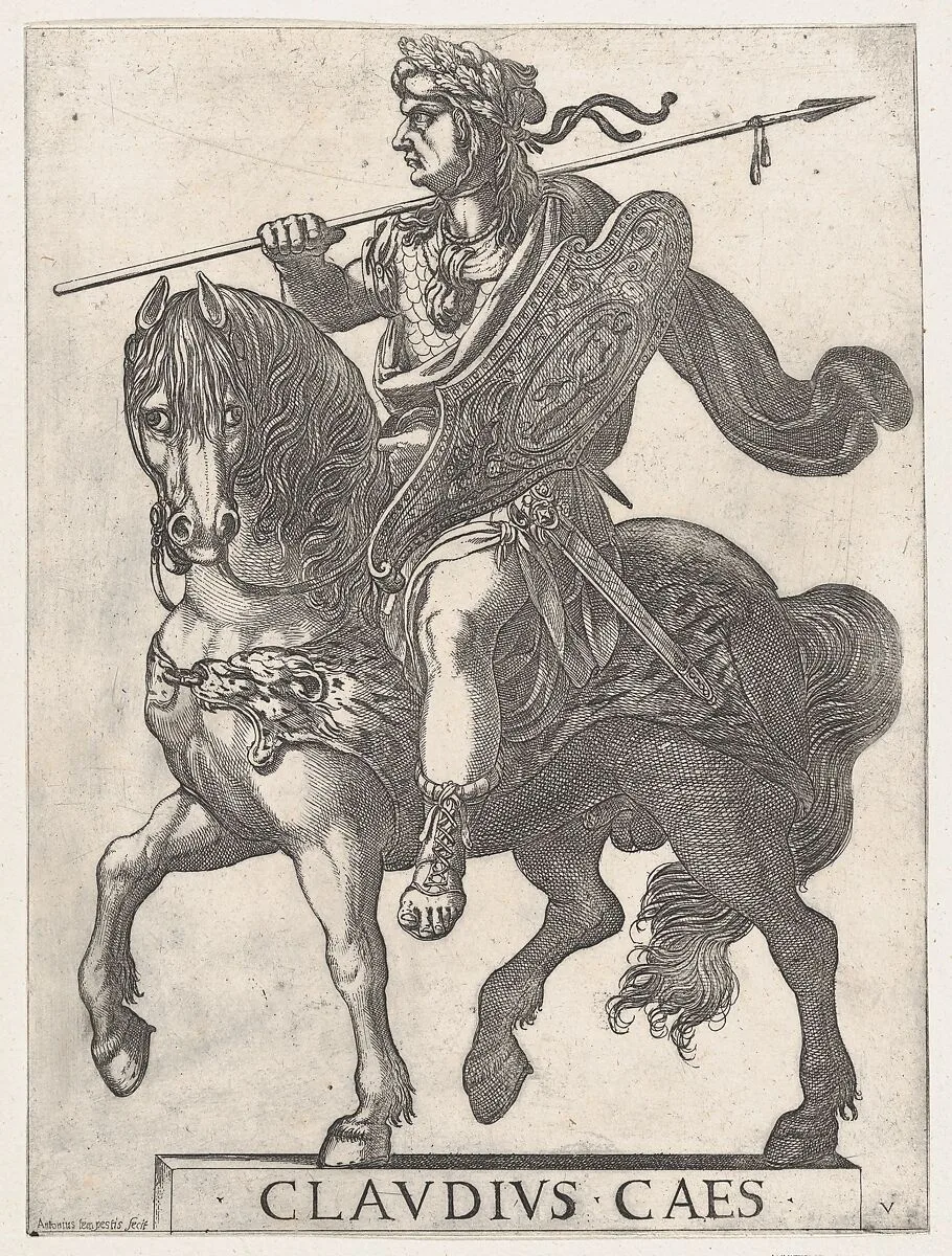 Plate 5: Emperor Claudius on Horseback, from 'The First Twelve Roman Caesars' — Antonio Tempesta|Giovanni Battista di Lazzaro Panzera da Parma