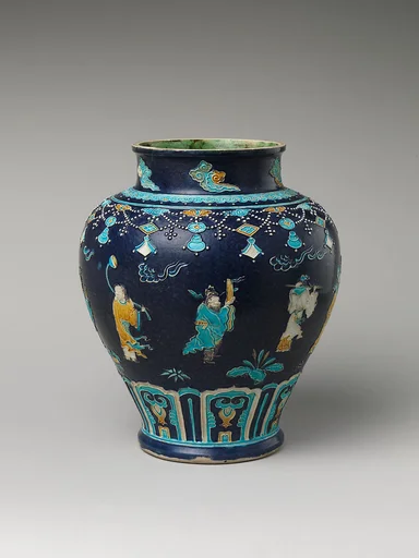 明中期 景德鎮窯琺華群仙紋罐|Jar with immortals