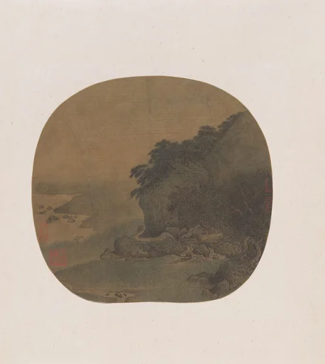 南宋 傳閻次于 松壑隱棲圖 團扇|Hermitage by a pine-covered bluff