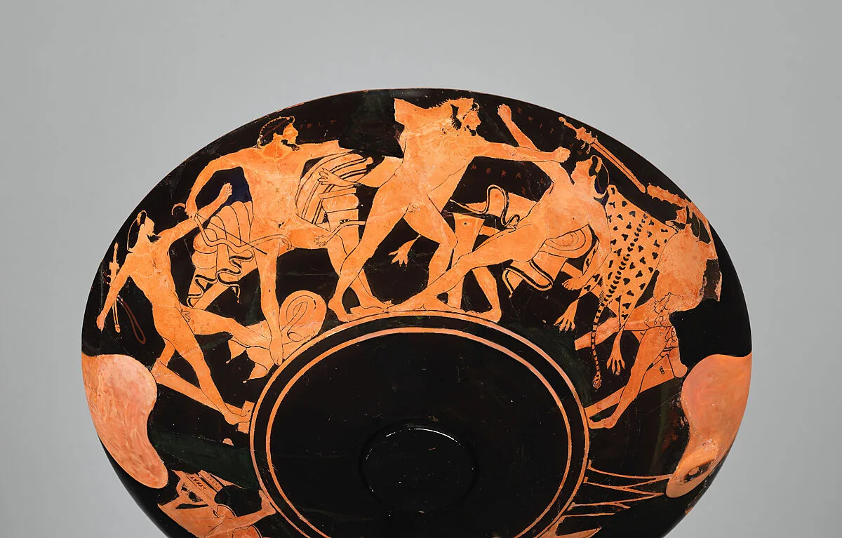 Two fragments of a terracotta kylix, join 12.231.2 — Onesimos|Euphronios