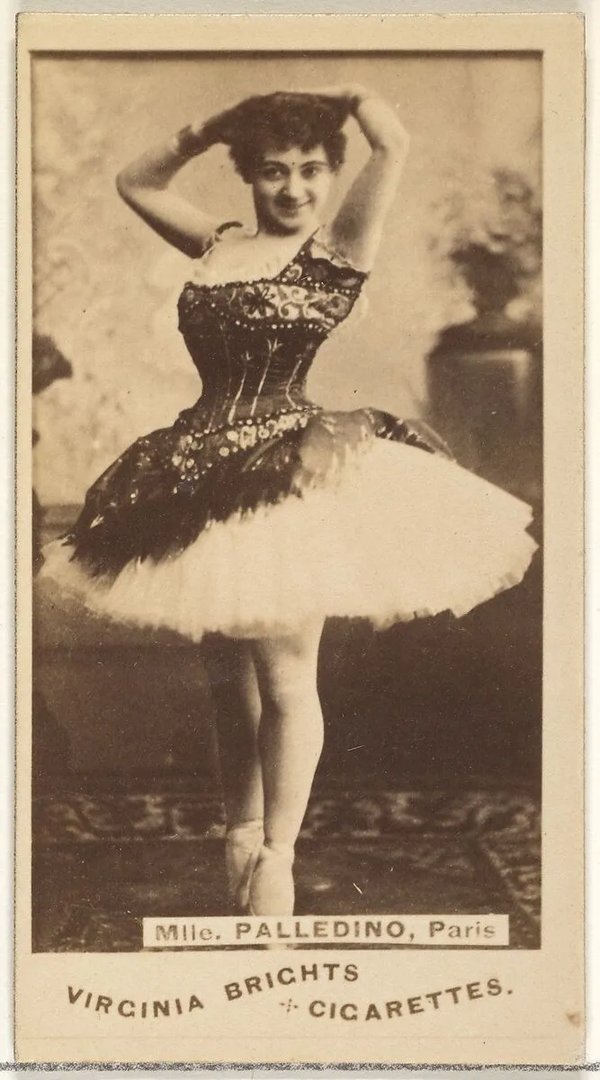 Mlle. Palledino, Paris, from the Actors and Actresses series (N45, Type 1) for Virginia Brights Cigarettes — Allen & Ginter