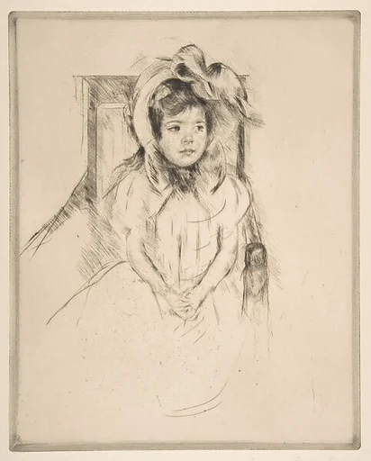 Margot Wearing a Large Bonnet, Seated in an Armchair