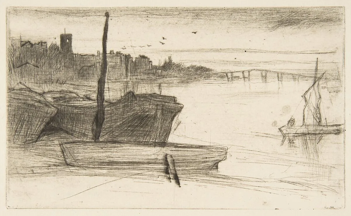 Chelsea Bridge and Church — James McNeill Whistler