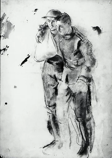 Two Wounded Soldiers (recto); Sketch of a Soldier (verso)