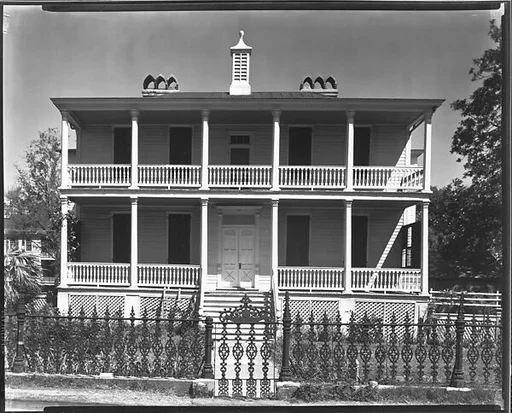 [Greek Revival House with Two-Story Full Façade Porches and Cast Iron Fence, Beaufort, South Carolina]