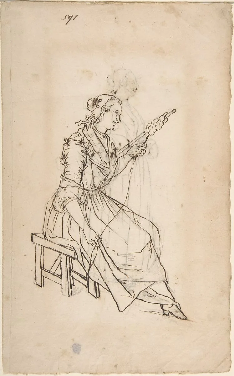 A Woman Spinning (recto); A Woman Holding a Bundle (verso) — Giacomo Ceruti