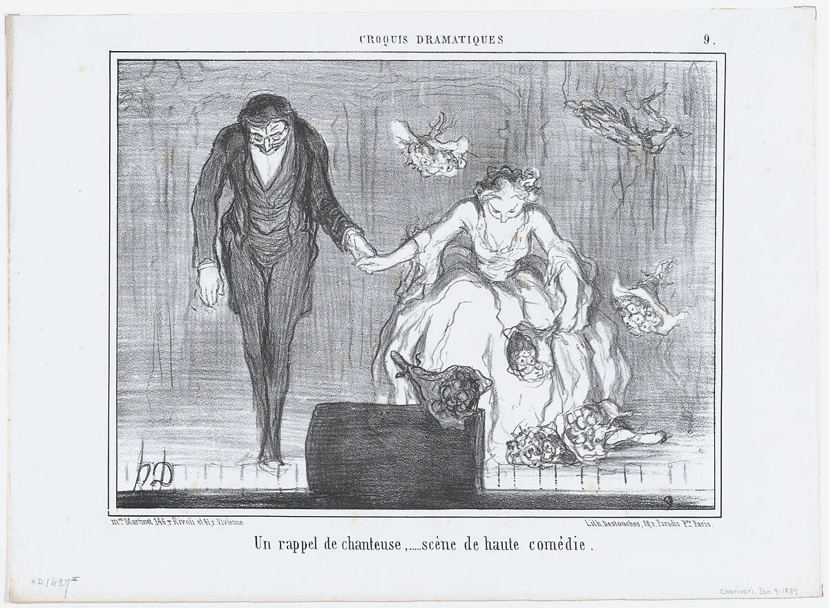 Un rappel de chanteuse..., from Croquis Dramatiques, published in Le Charivari, January 9, 1857 — Aaron Martinet|Honoré Daumier|Destouches