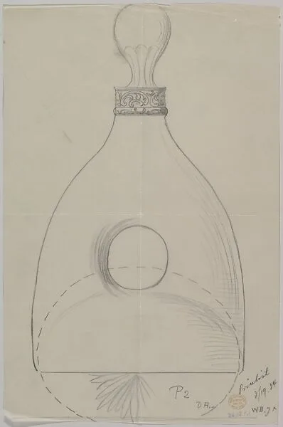 Design for a Pierced Glass Carafe with Metal Ornament Around the Neck — Anonymous, Czech, early 20th century