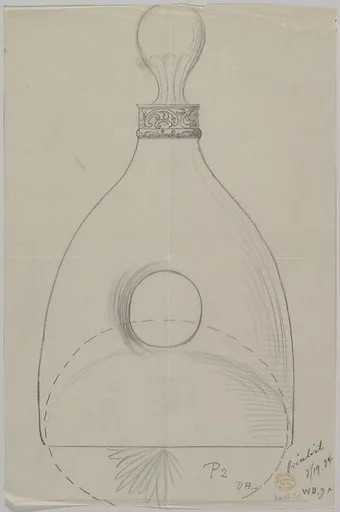 Design for a Pierced Glass Carafe with Metal Ornament Around the Neck